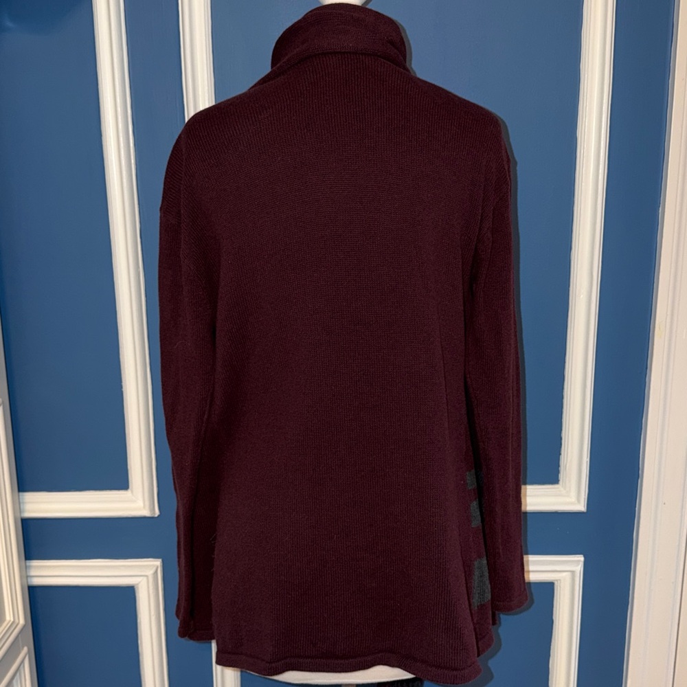 CAbi Port Fringe Wrap Cardigan Sweater Burgundy Gray - Size S - Picture 7 of 10